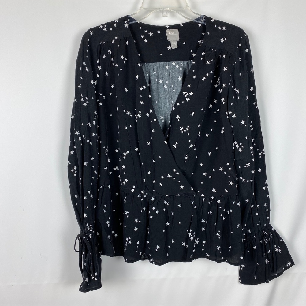 ASOS Size 6 Top Star Print Crossover Front Peplum